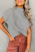 Ribbed Mock Neck Patch Pocket Drop Shoulder Short Sleeve Sweater